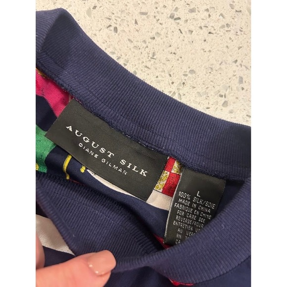 Vintage NWT August Silk Diane Gilman 90s Silk 2 Piece Flag Print Top and Pants L - Picture 4 of 11